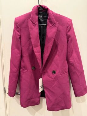 Zara Bright Fuchsia Double-Breasted Blazer